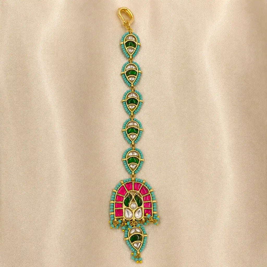 Multicolor Gold Plated Jadau Kundan MaangTeeka -PJMT006