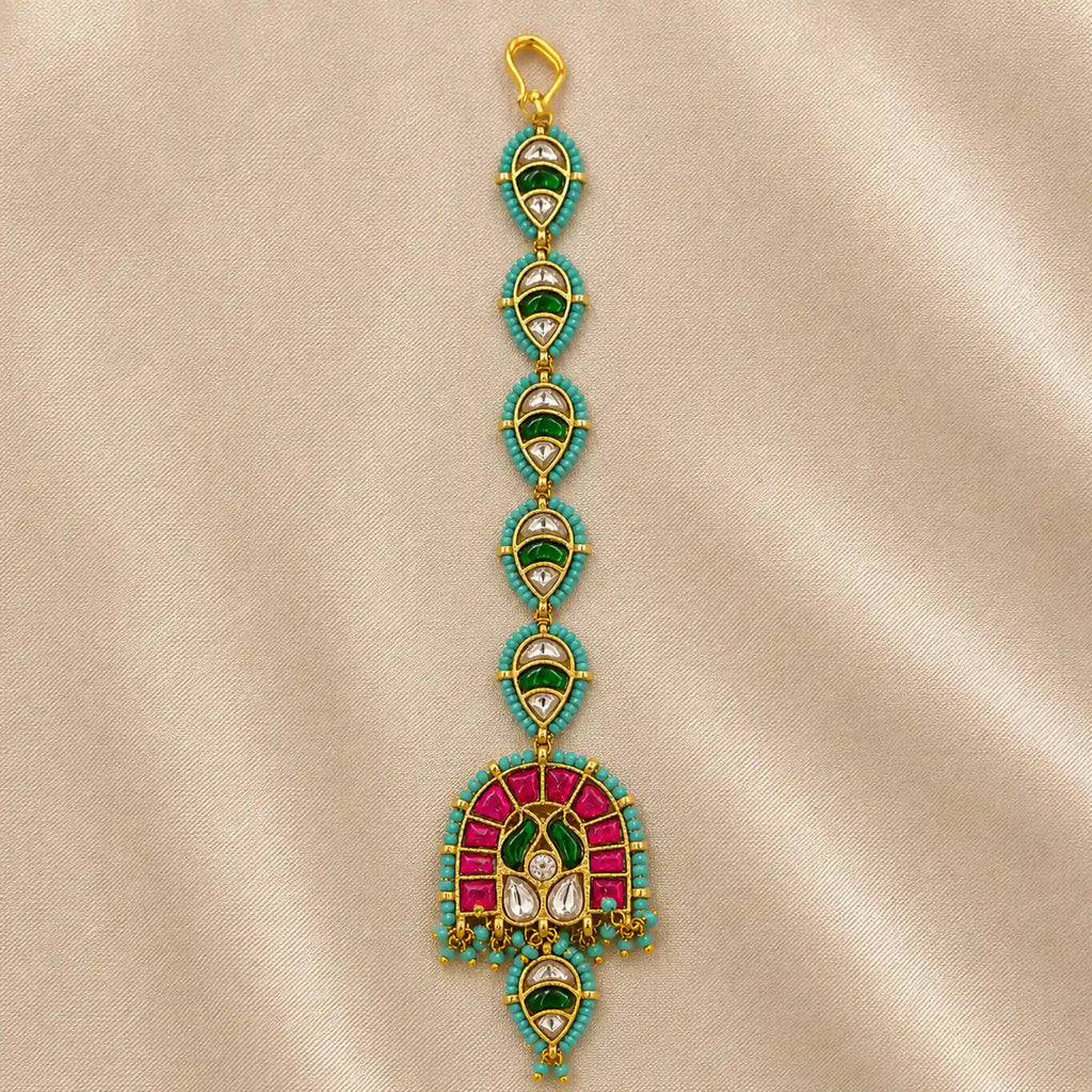 Multicolor Gold Plated Jadau Kundan MaangTeeka -PJMT006