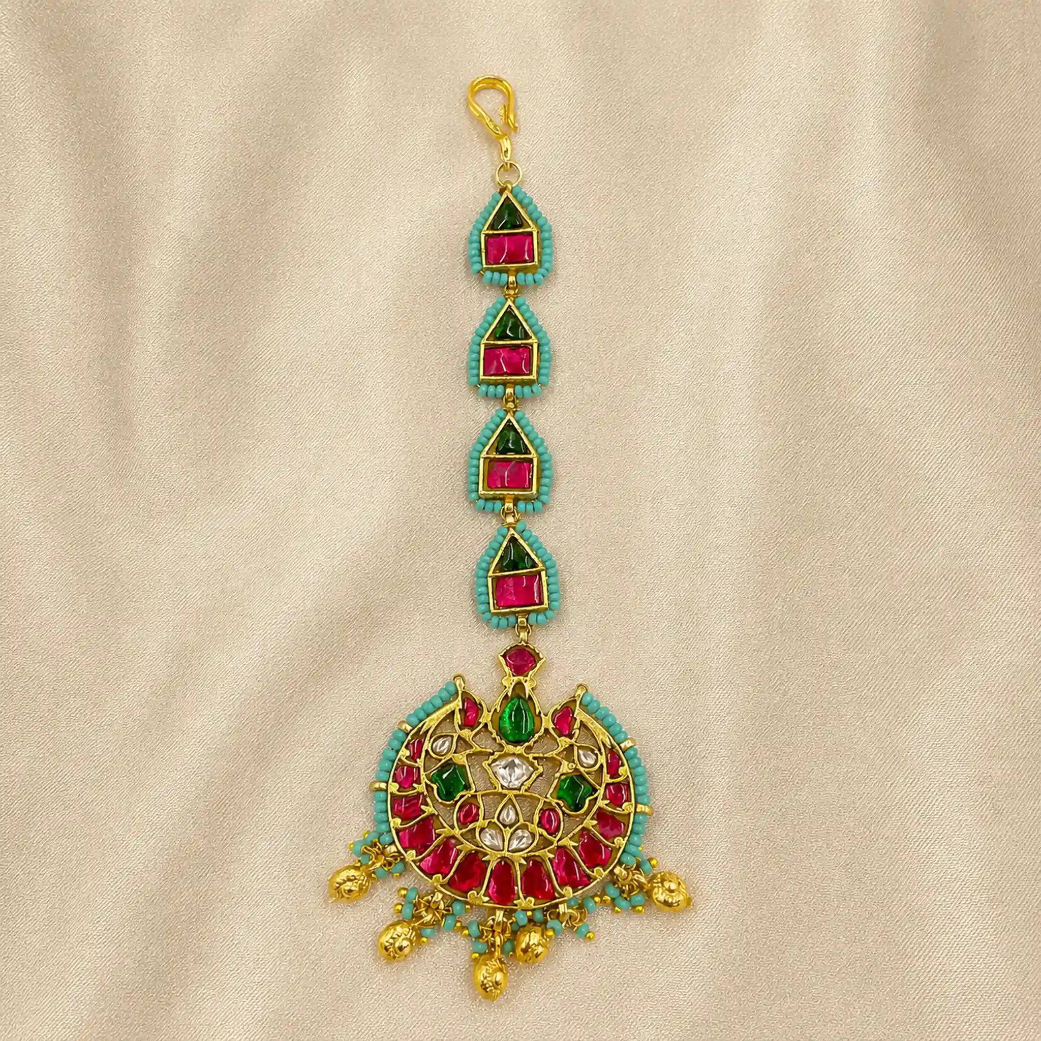 Multicolor Gold Plated  Jadau Kundan MaangTeeka - PJMT009