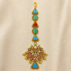 MultiColour Gold Plated Jadau Kundan MaangTeeka - PJMT010