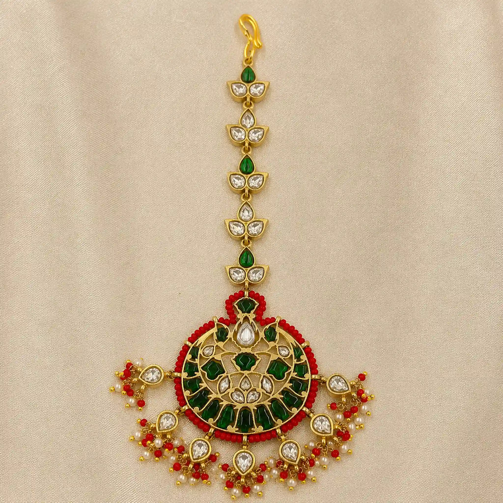 Multicolor GoldPlated Jadau Kundan MaangTeeka - PJMT013