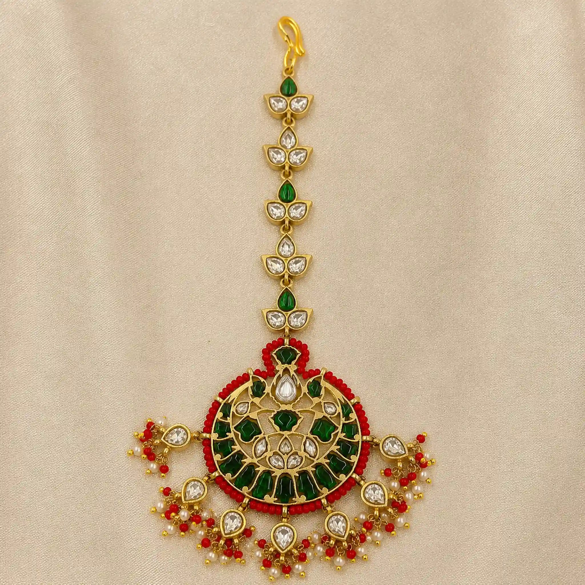 Multicolor GoldPlated Jadau Kundan MaangTeeka - PJMT013
