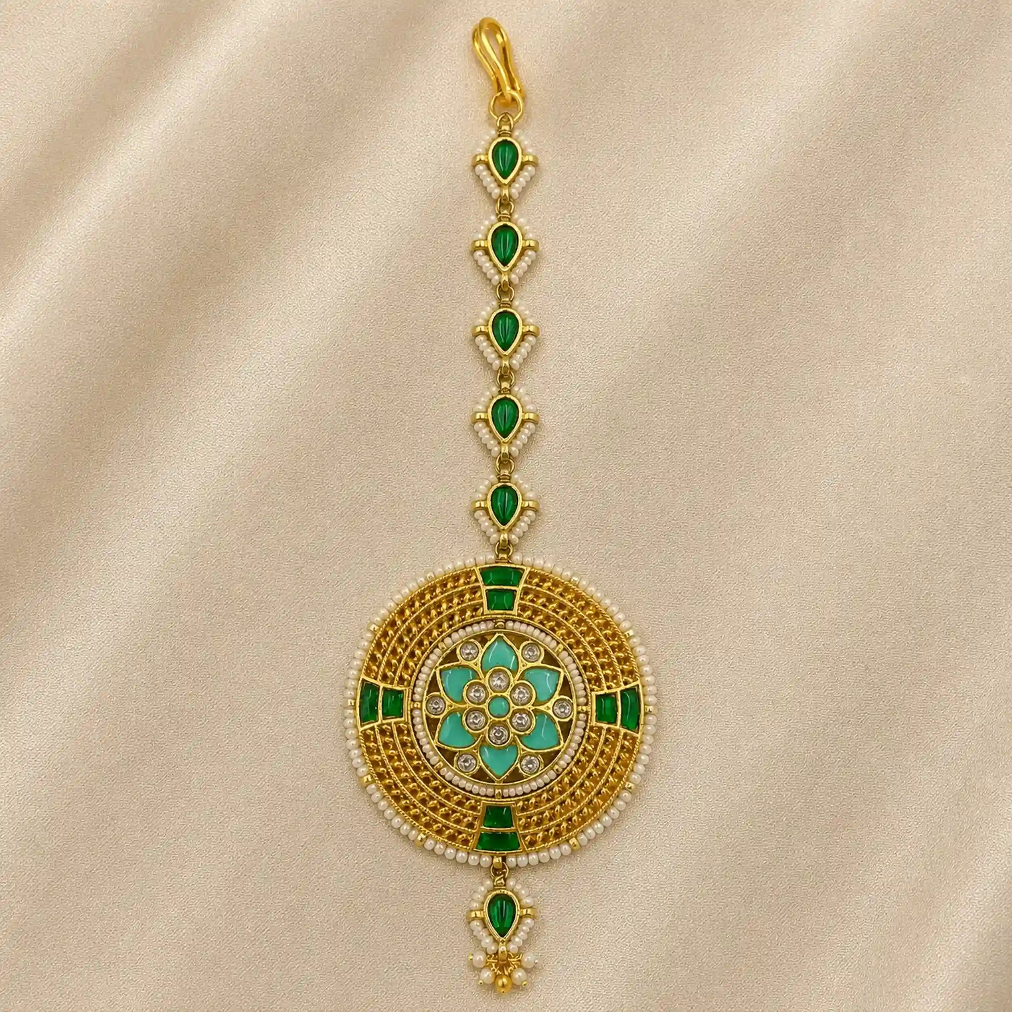 Multicolor Gold Plated Jadau Kundan MaangTeeka - PJMT014