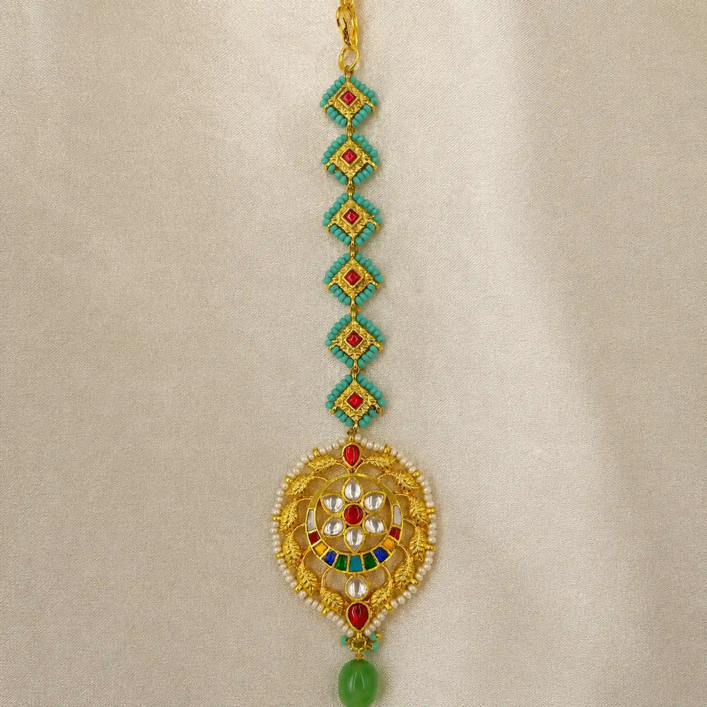 MultiColor Gold Plated Jadau Kundan MaangTeeka - PJMT017