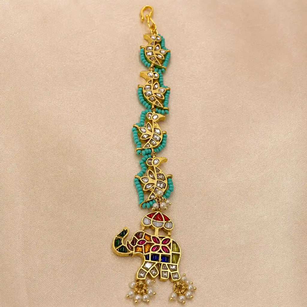 Multicolor Gold Plated Jadau Kundan MaangTeeka - PJMT018