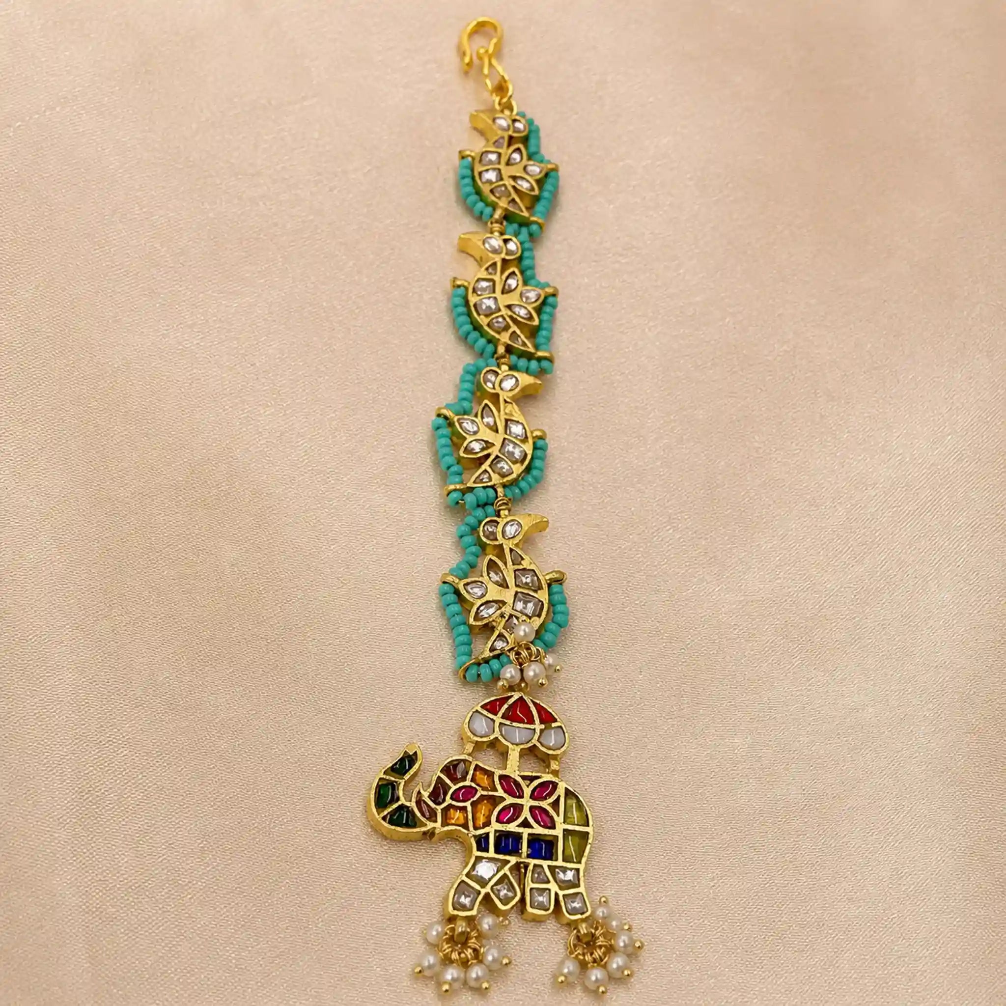 Multicolor Gold Plated Jadau Kundan MaangTeeka - PJMT018