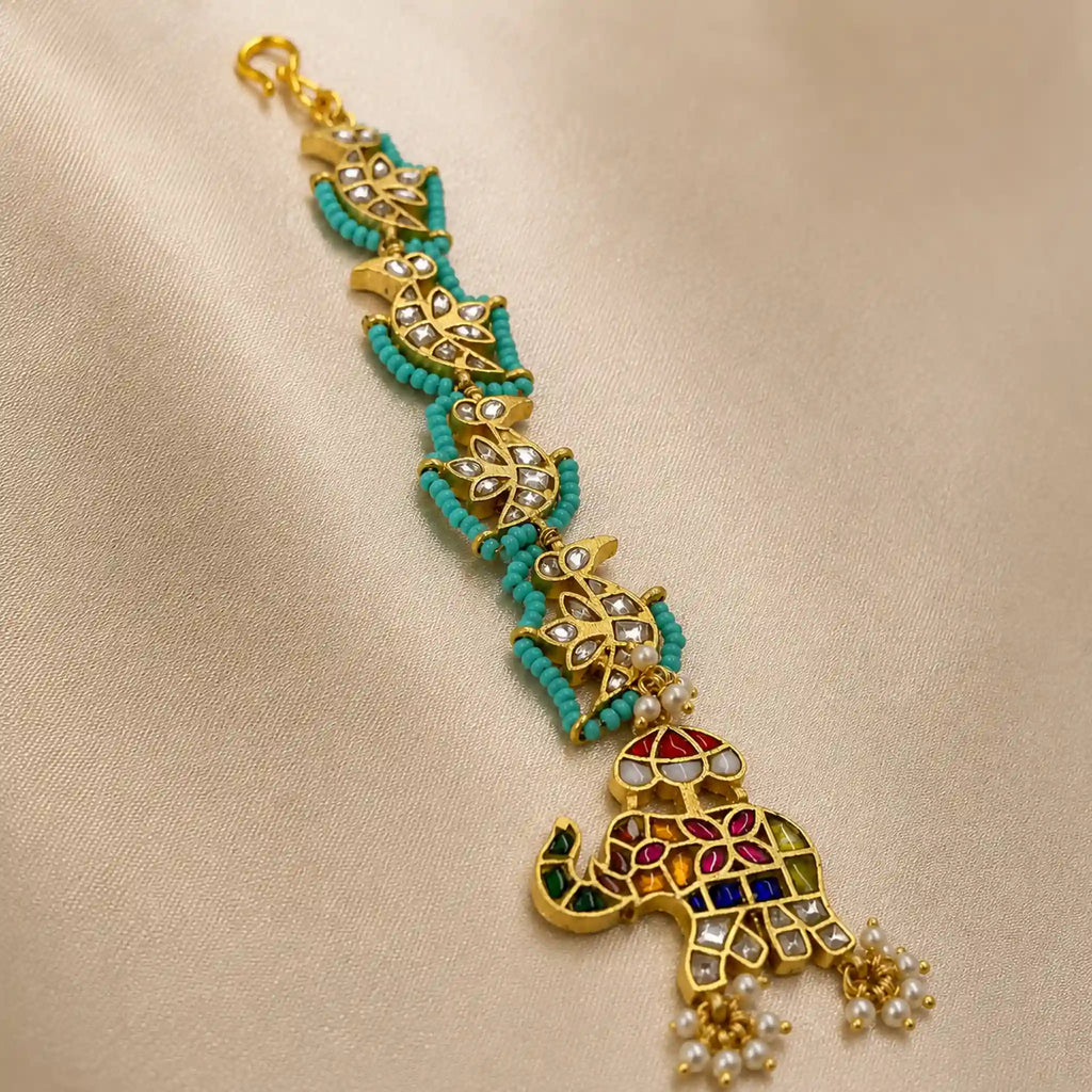 Multicolor Gold Plated Jadau Kundan MaangTeeka - PJMT018