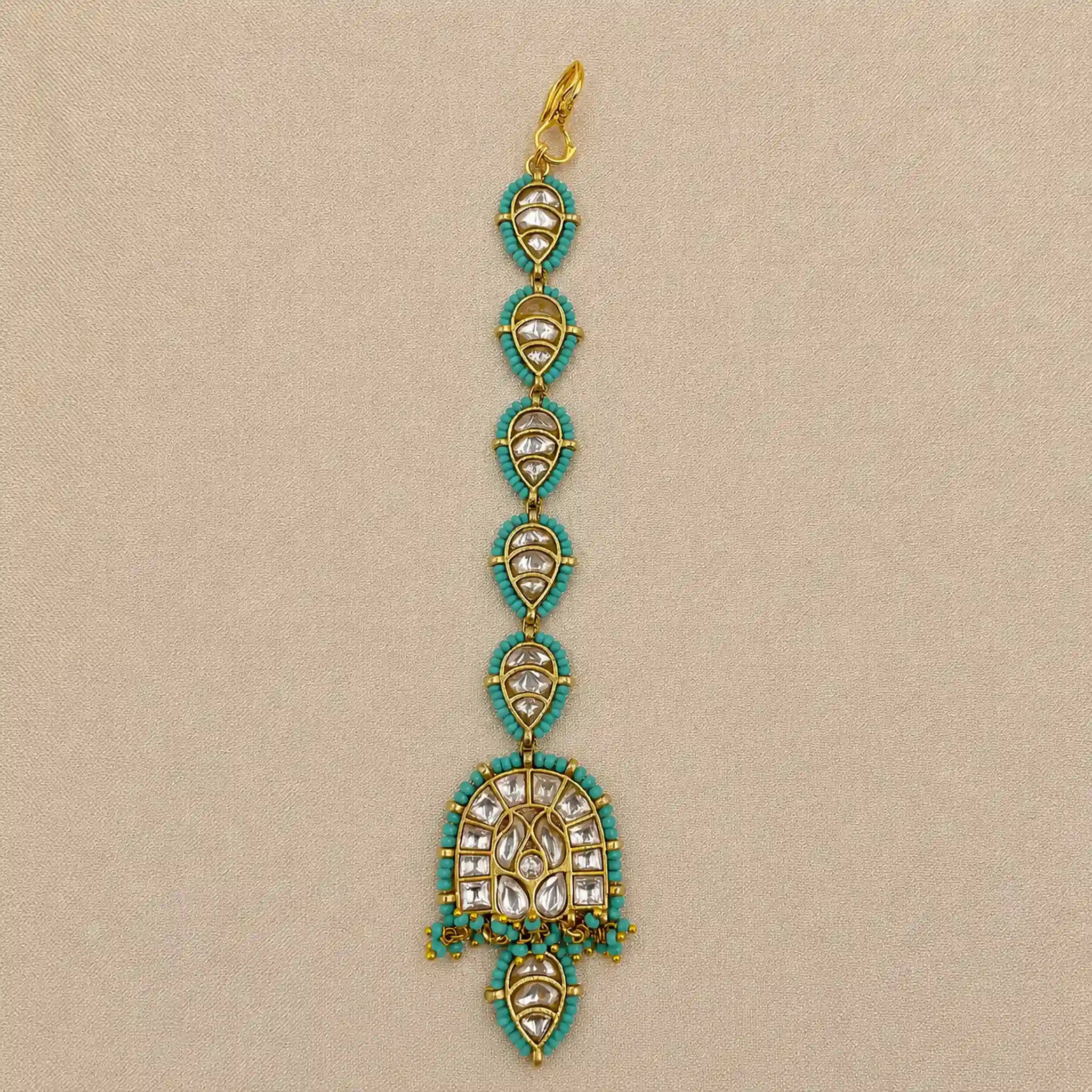 White  Colour Gold Plated Jadau Kundan MaangTeeka - PJMT019