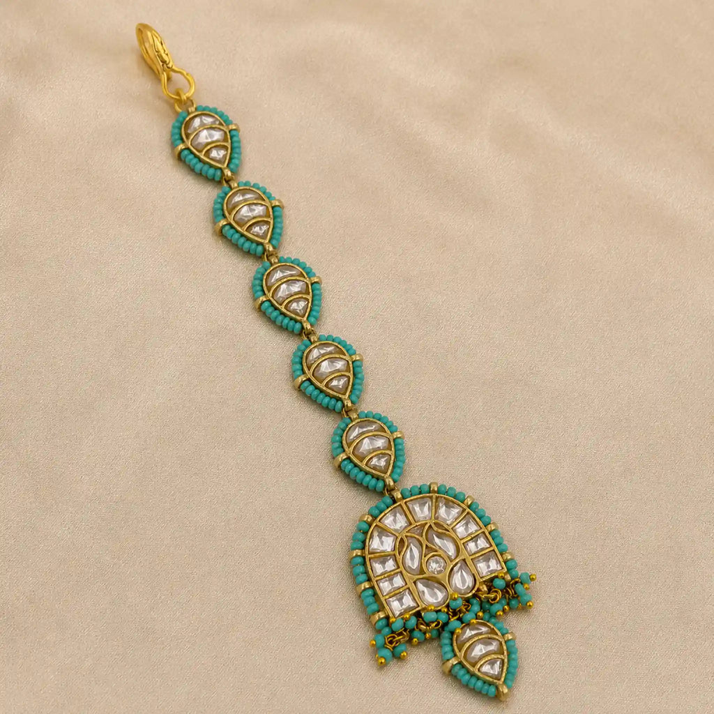 White  Colour Gold Plated Jadau Kundan MaangTeeka - PJMT019