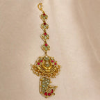 Multicolour Gold Plated Jadau Kundan MaangTeeka - PJMT021