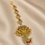 Multicolour Gold Plated Jadau Kundan MaangTeeka - PJMT021