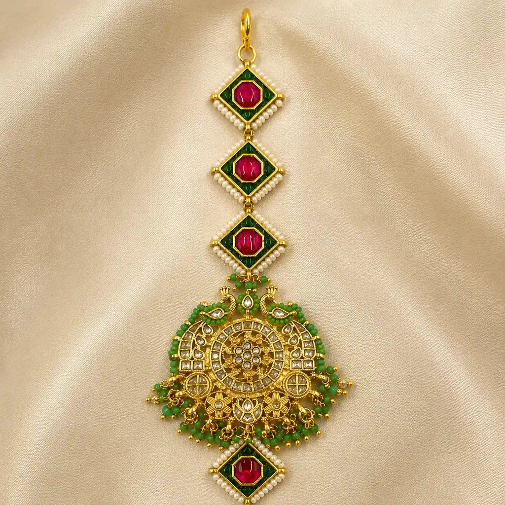 White Colour Gold Plated Jadau Kundan  Maang Teeka - PJMT-002