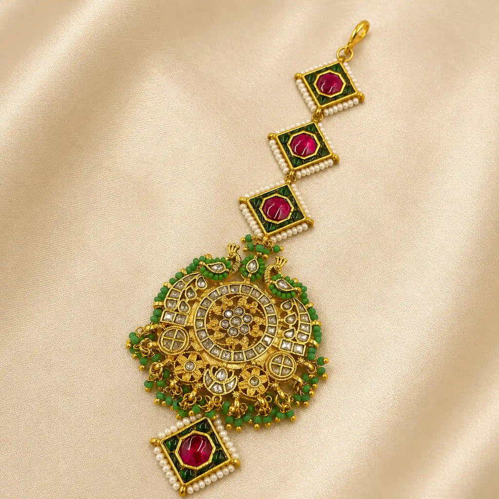 White Colour Gold Plated Jadau Kundan  Maang Teeka - PJMT-002