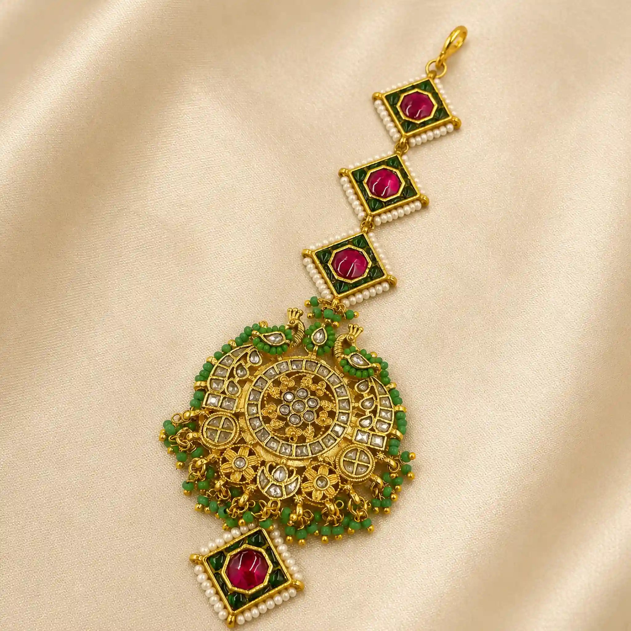 White Colour Gold Plated Jadau Kundan  Maang Teeka - PJMT-002