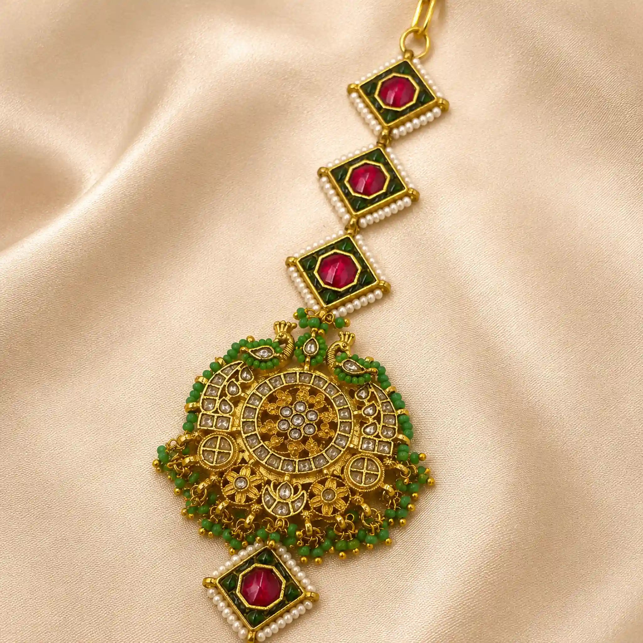 White Colour Gold Plated Jadau Kundan  Maang Teeka - PJMT-002