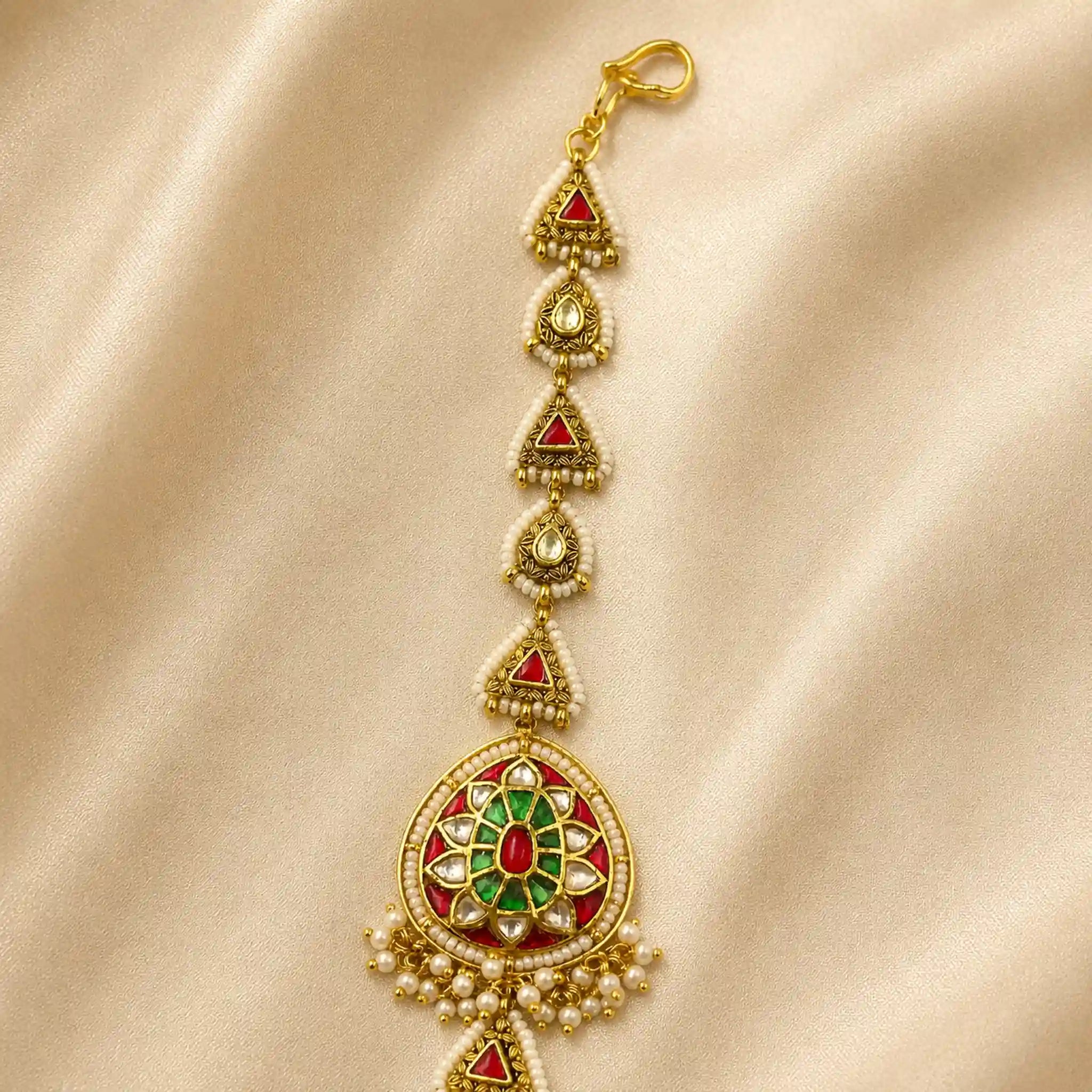MultiColour Gold Plated Jadau Kundan  MaangTeeka - PJMT003
