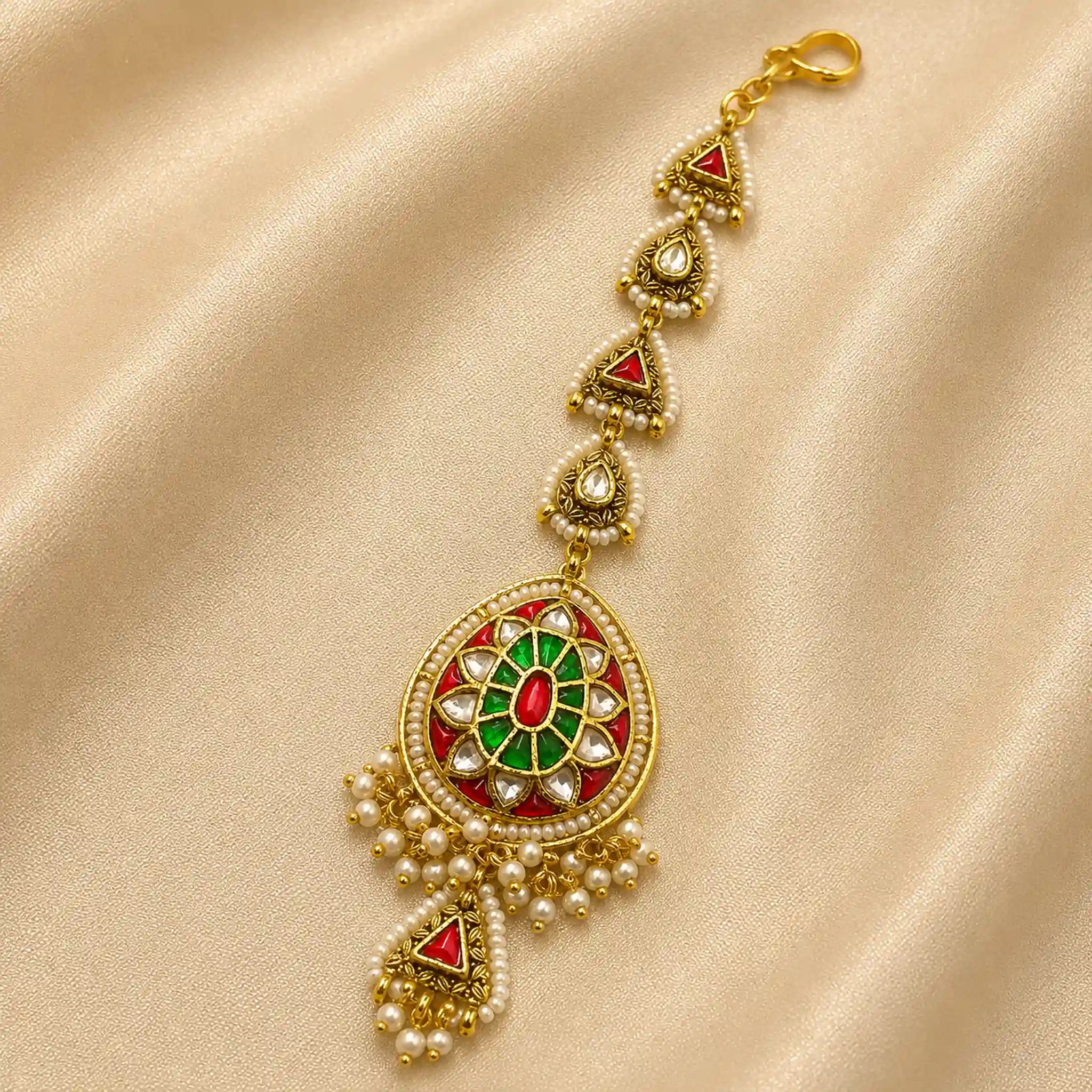 MultiColour Gold Plated Jadau Kundan  MaangTeeka - PJMT003