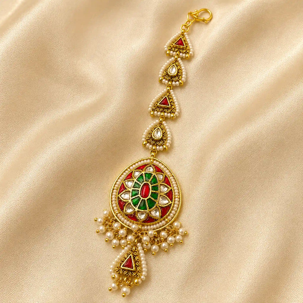 MultiColour Gold Plated Jadau Kundan  MaangTeeka - PJMT003