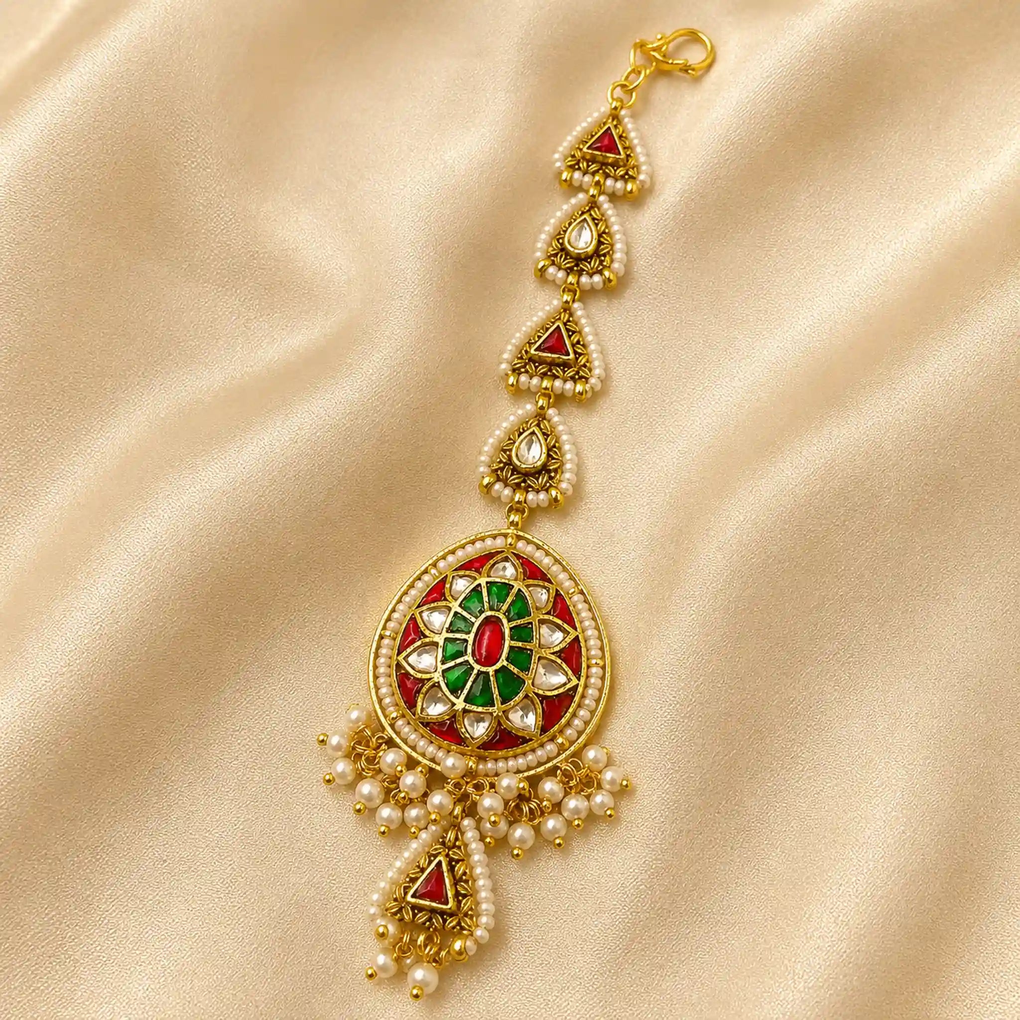 MultiColour Gold Plated Jadau Kundan  MaangTeeka - PJMT003