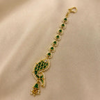 Green Color Gold Plated Jadau Kundan MaangTeeka - PJMT004