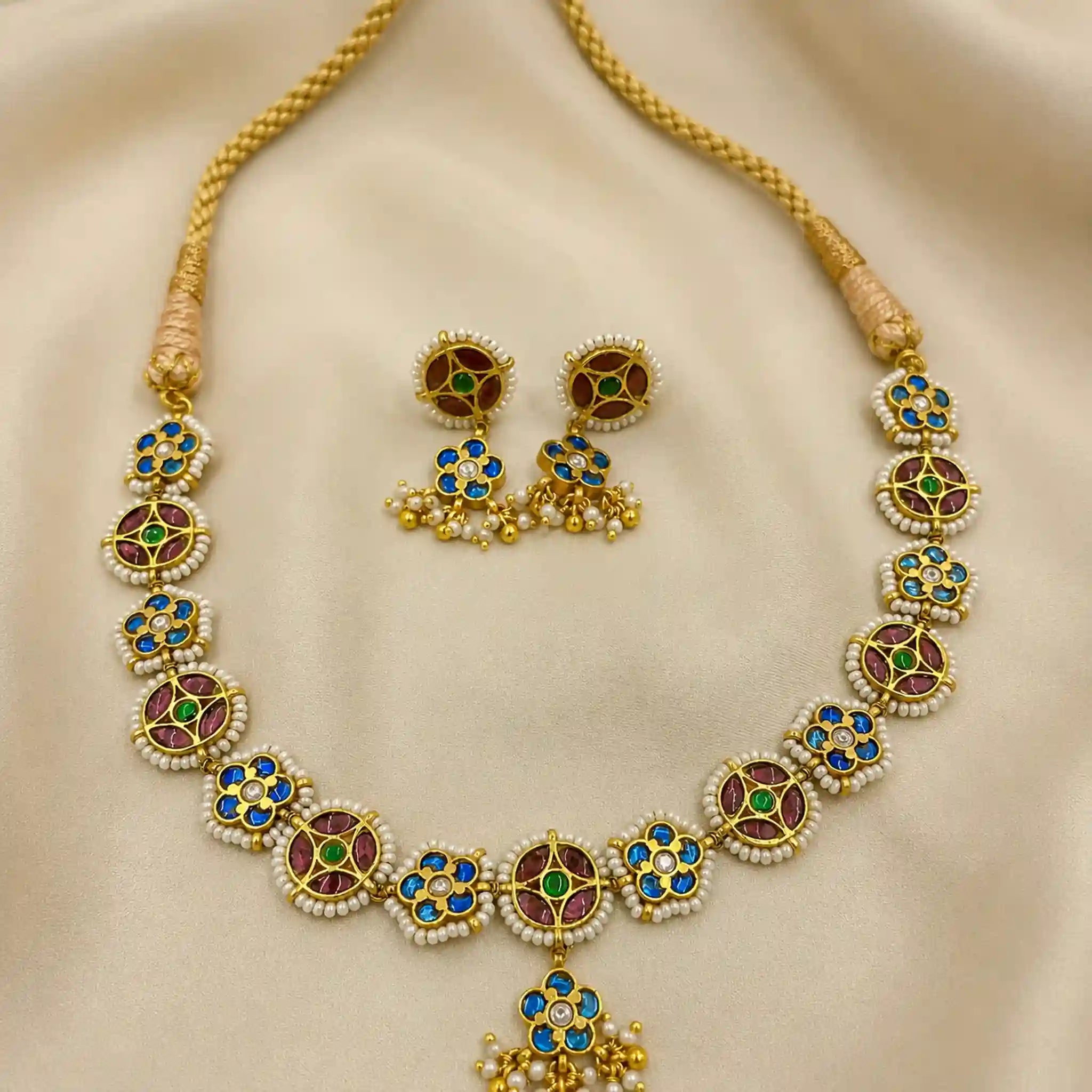Multicolor Jadau Kundan Necklace Set – PJNS052