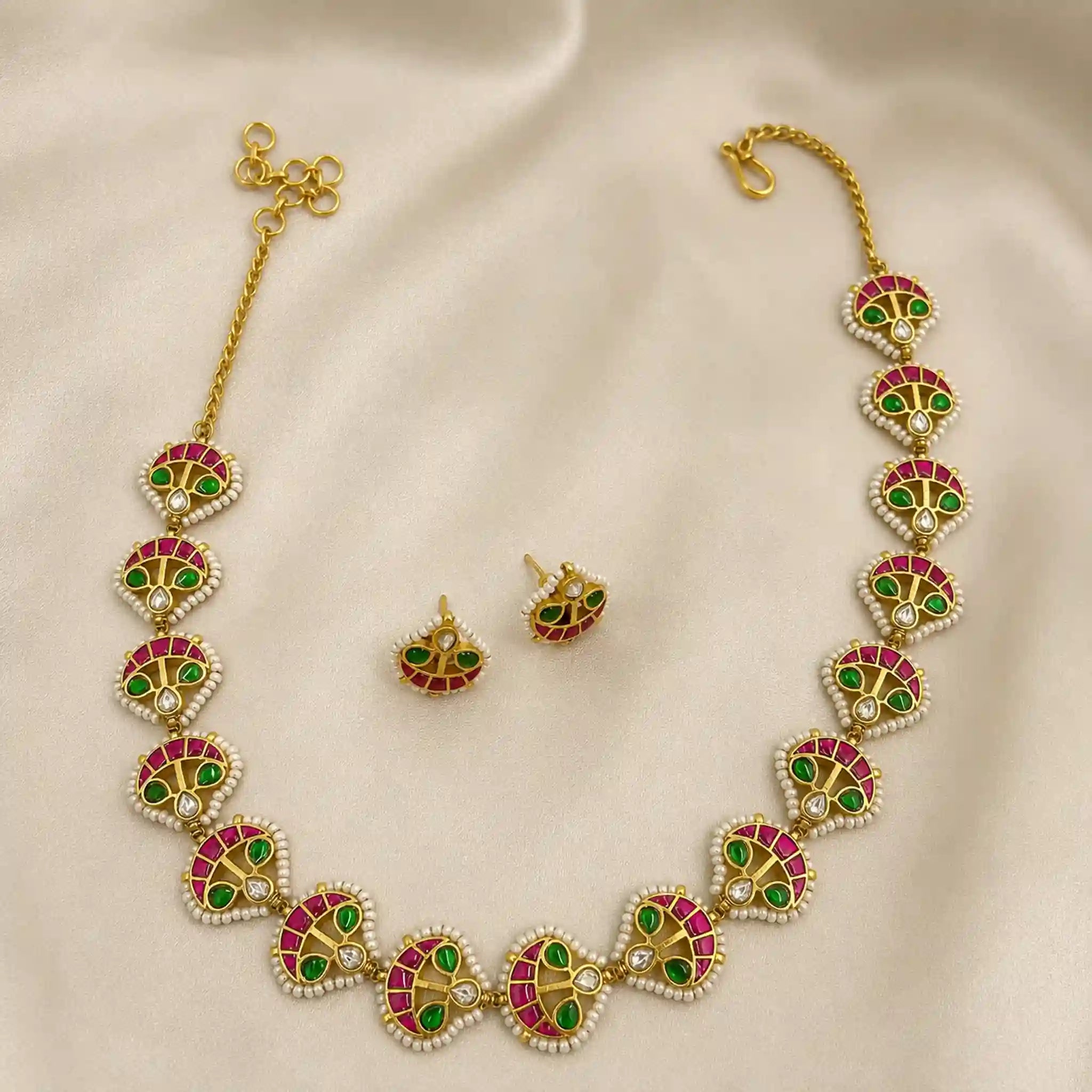 Multicolor Jadau Kundan Necklace & Maathapatti Set – PJNS049