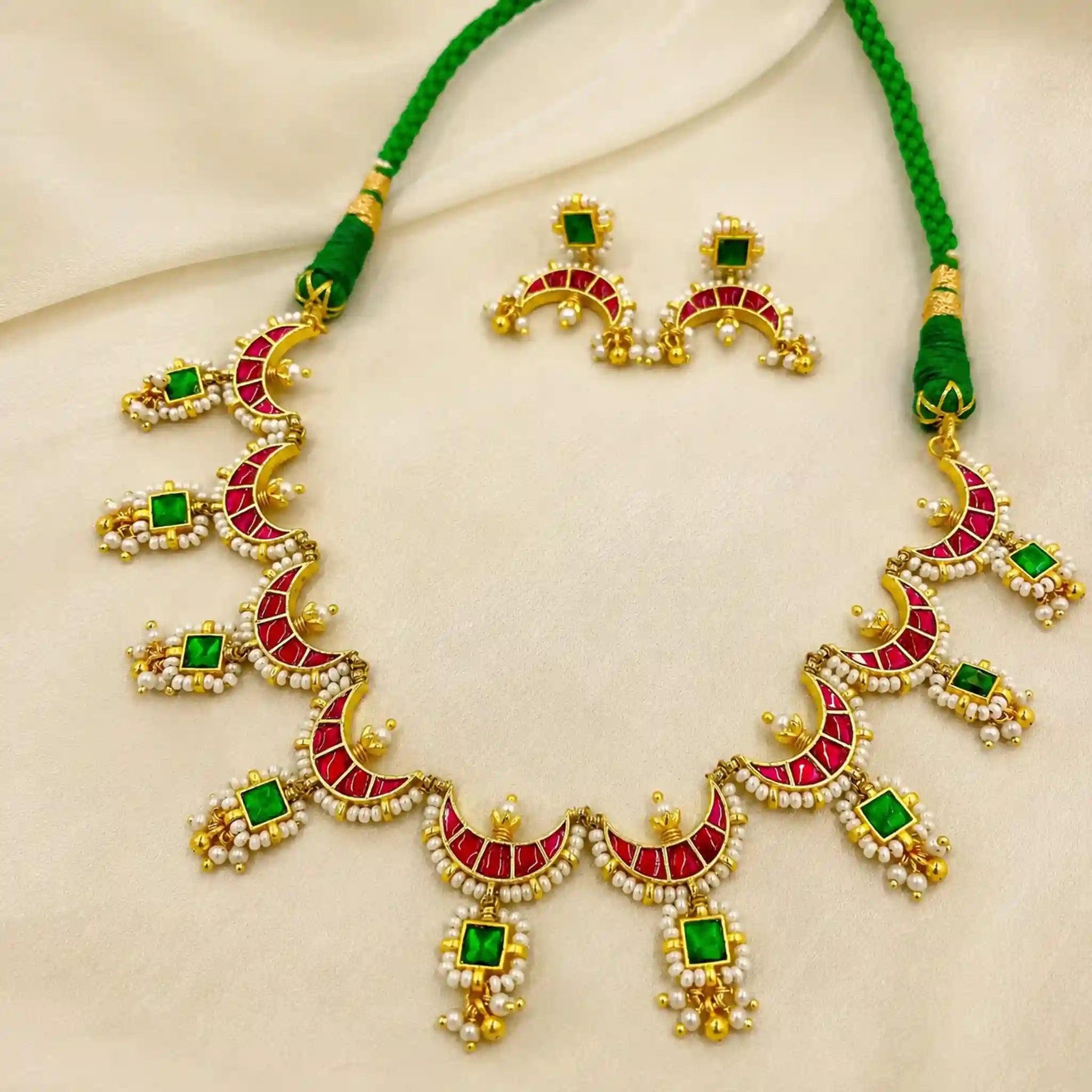 Multicolor Jadau Kundan Necklace Set – PJNS044