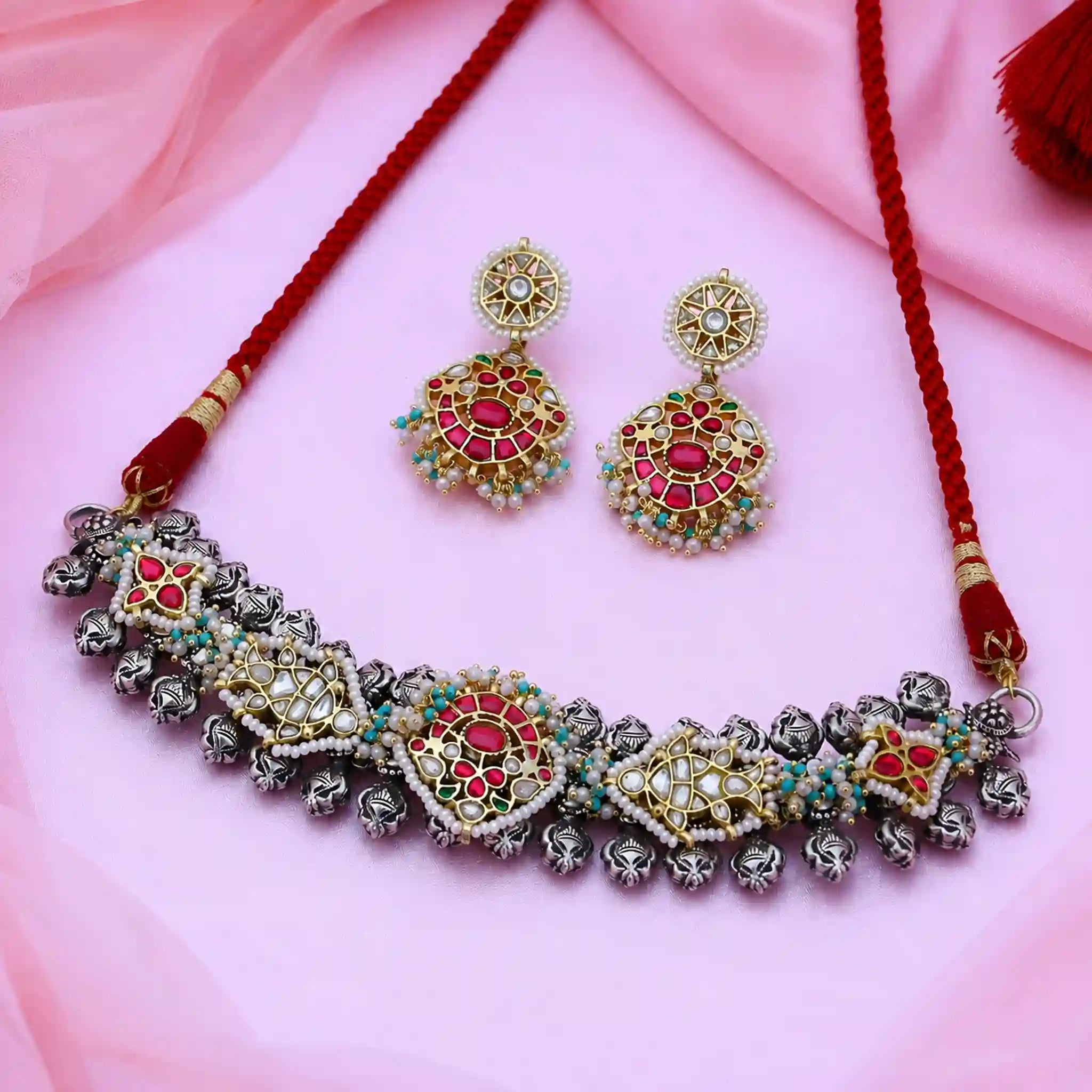 Multicolor Jadau Kundan Necklace Set – PJNS043