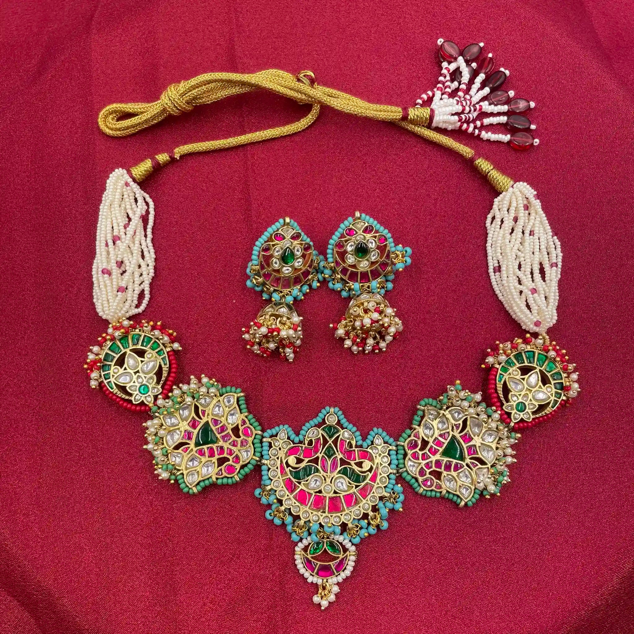 Multicolor Gold Plated Jadau Kundan Necklace Set - PJNS301