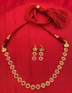 Red Color Gold Plated Jadau Kundan Necklace Set - PJNS302