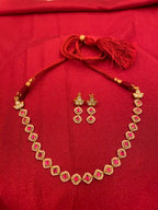 Red Color Gold Plated Jadau Kundan Necklace Set - PJNS302