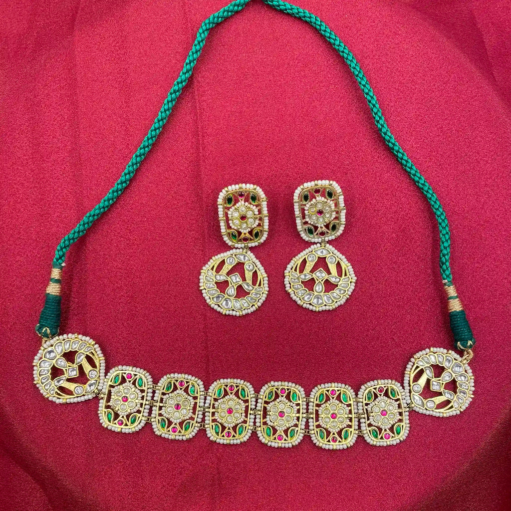Multicolor Gold Plated Jadau Kundan Necklace Set - PJNS303