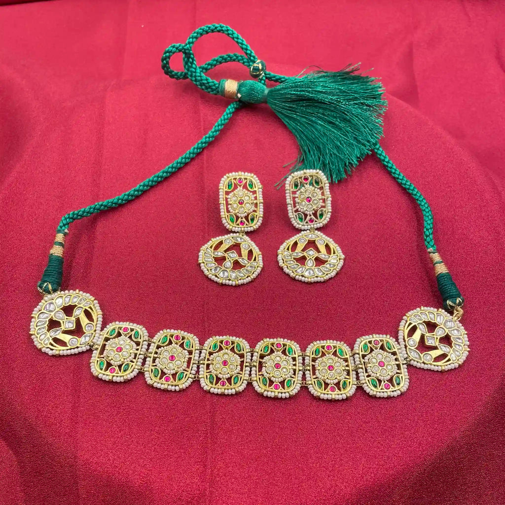 Multicolor Gold Plated Jadau Kundan Necklace Set - PJNS303