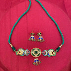MultiColor Gold Plated Jadau Kundan Necklace Set - PJNS305