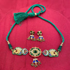 MultiColor Gold Plated Jadau Kundan Necklace Set - PJNS305