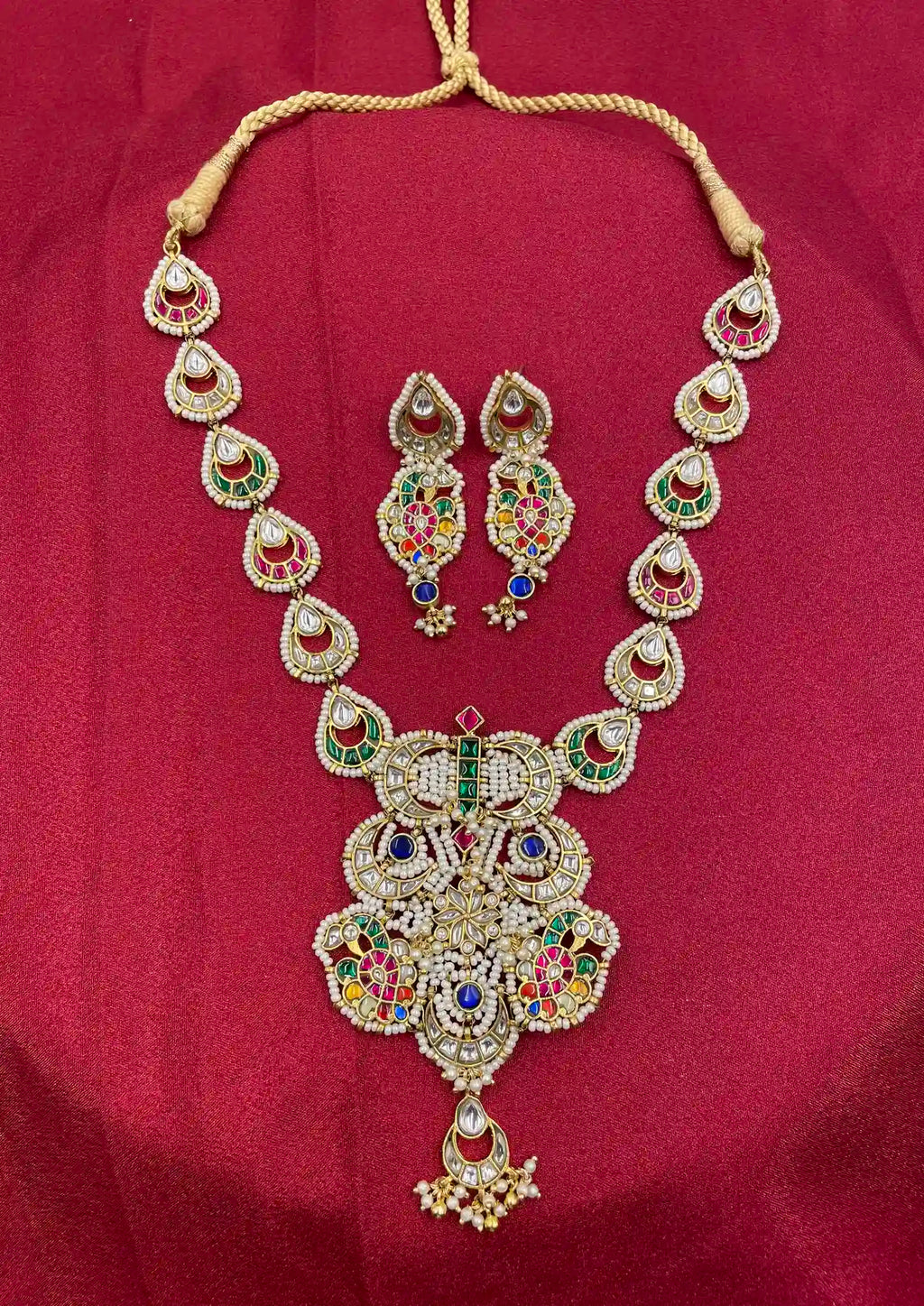 MultiColor Gold Plated Jadau Kundan Necklace Set -  PJNS306