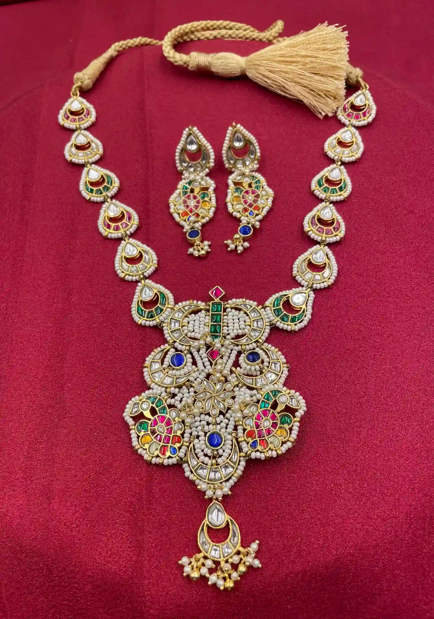 MultiColor Gold Plated Jadau Kundan Necklace Set -  PJNS306