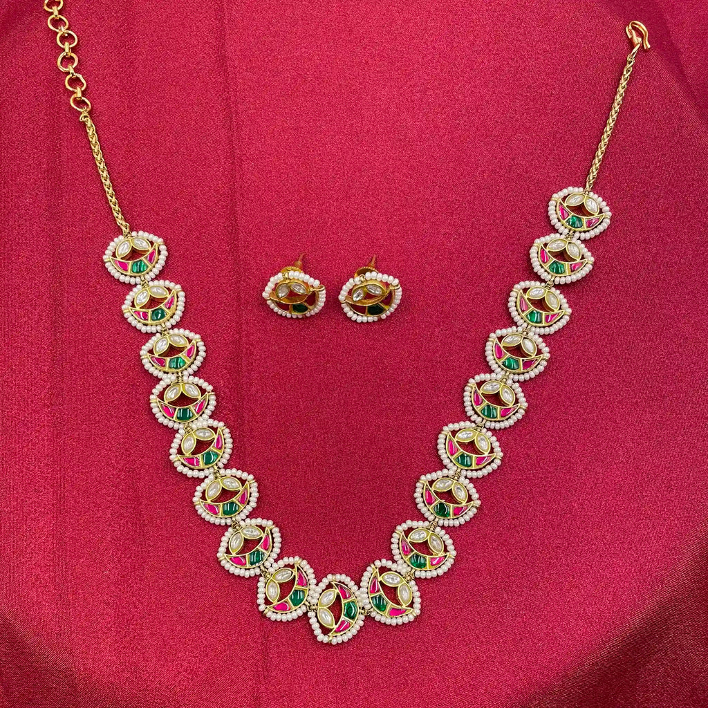 MultiColor Gold Plated Jadau Kundan Necklace Set  - PJNS307