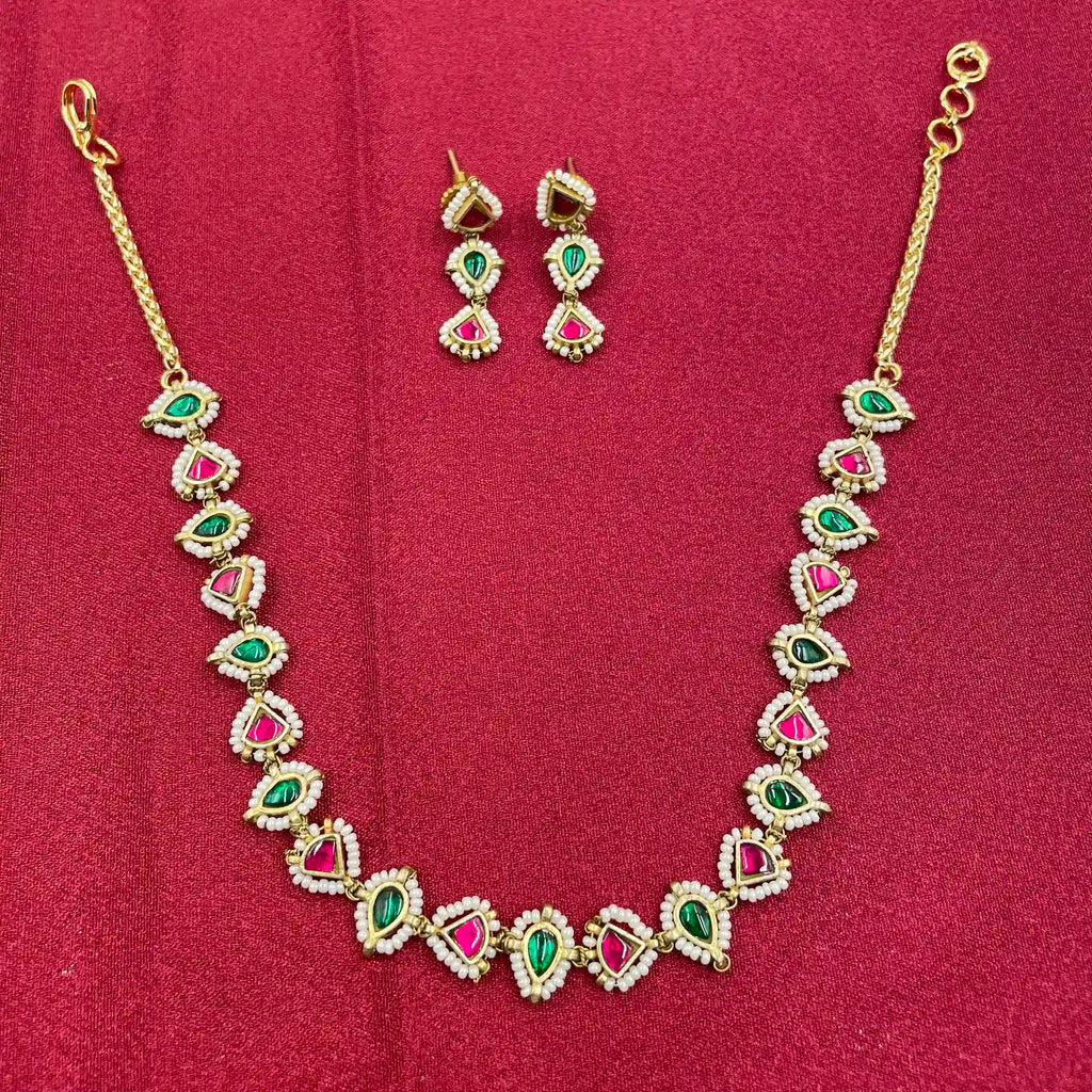 MultiColor Jadau Kundan Neckalce Set - PJNS307
