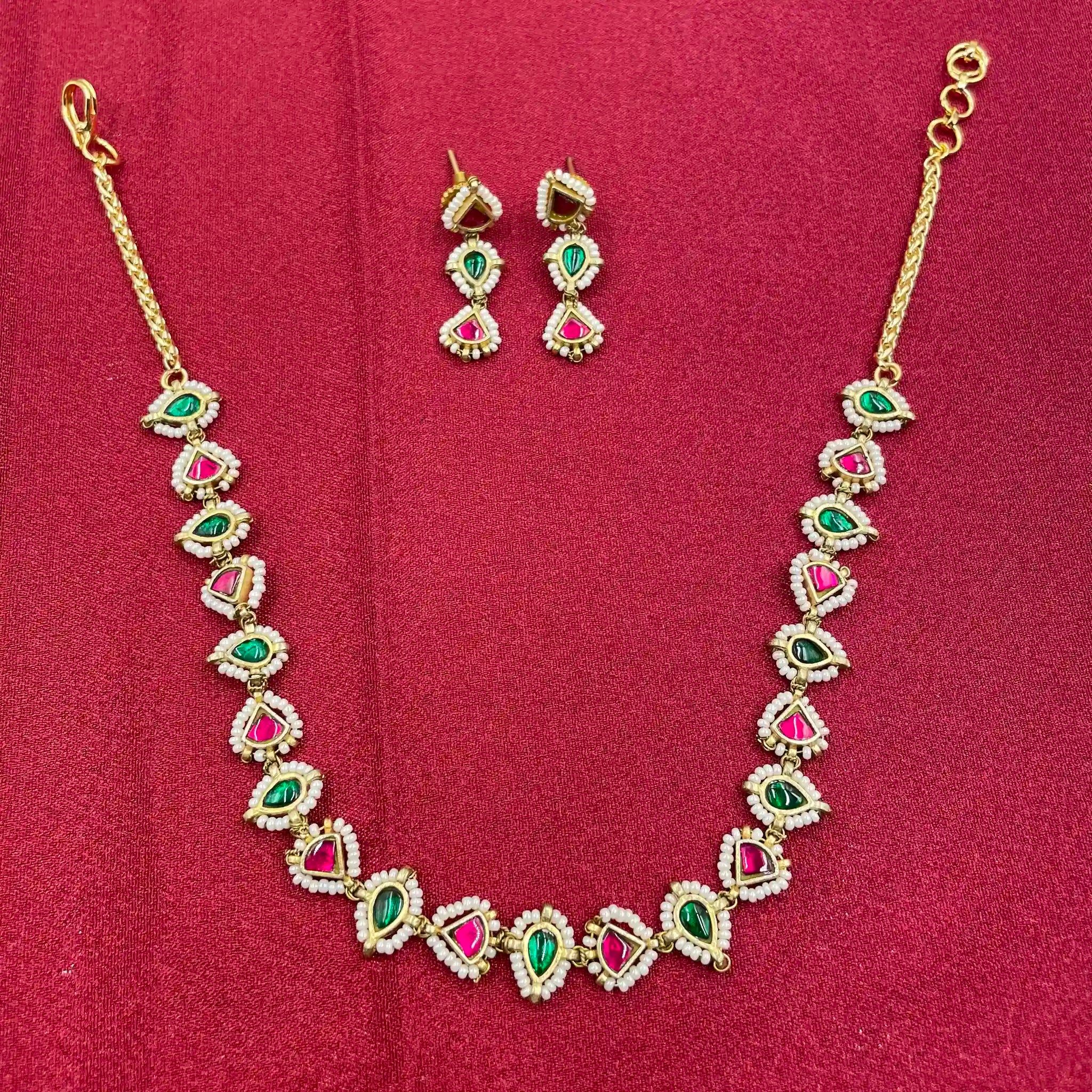 MultiColor Jadau Kundan Neckalce Set - PJNS307