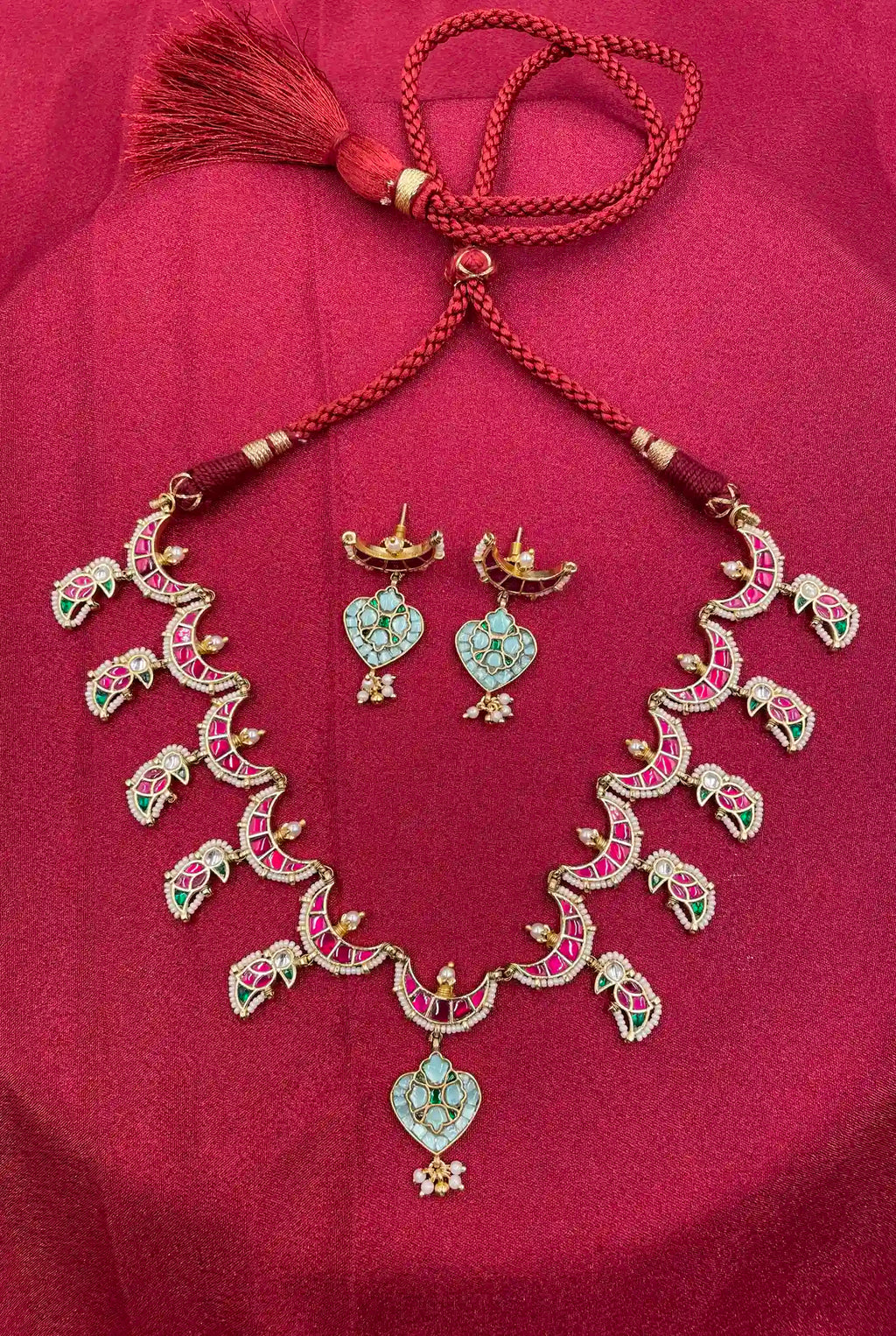 MultiColor Gold Plated Jadau Kundan Necklace Set - PJNS308