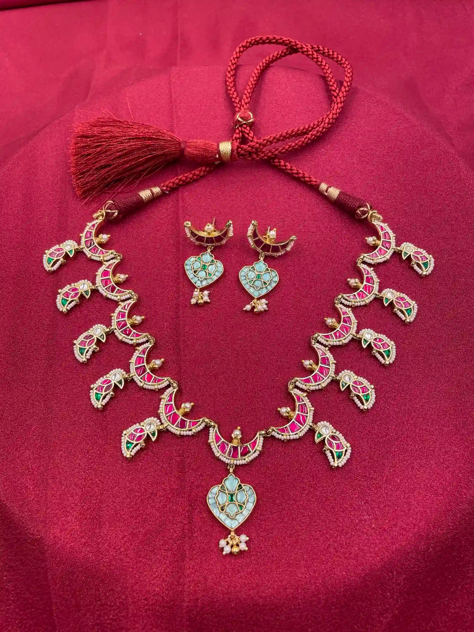MultiColor Gold Plated Jadau Kundan Necklace Set - PJNS308