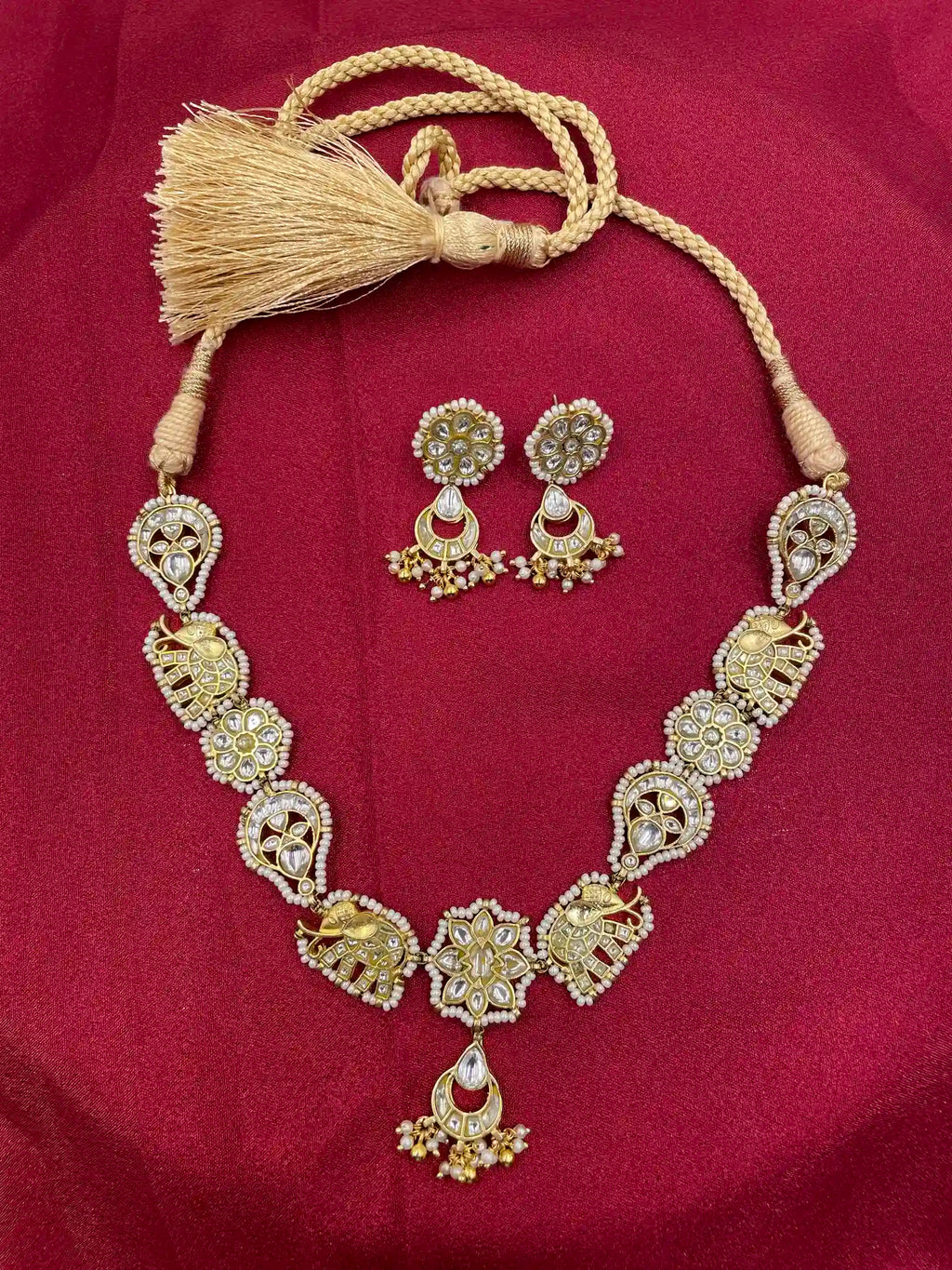 WhiteColor Gold Plated Jadau Kundan Necklace Set - PJN310