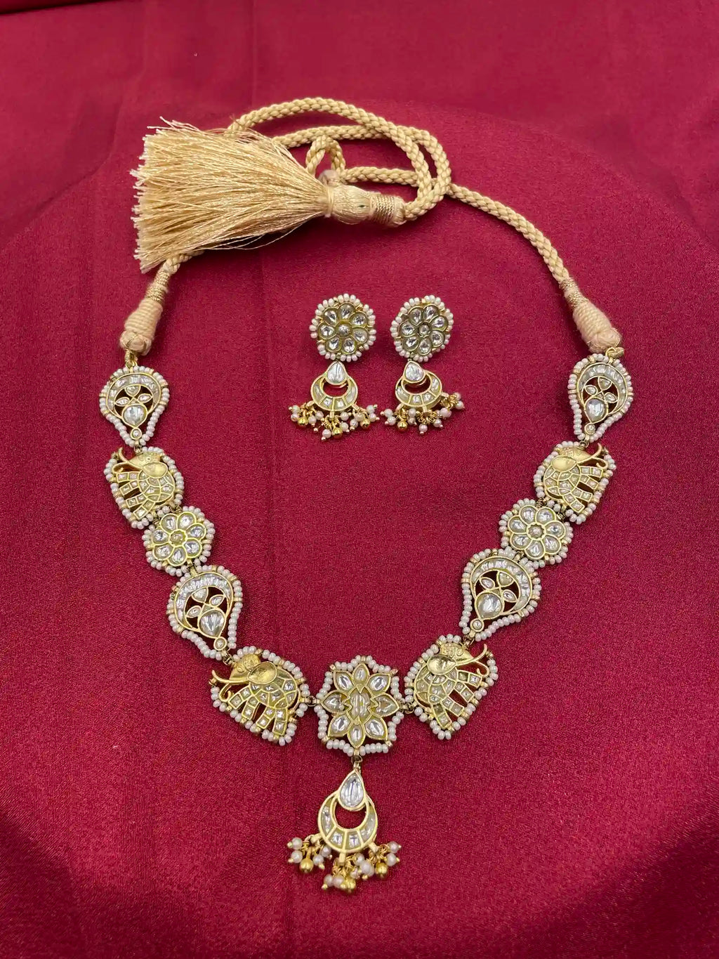 WhiteColor Gold Plated Jadau Kundan Necklace Set - PJN310