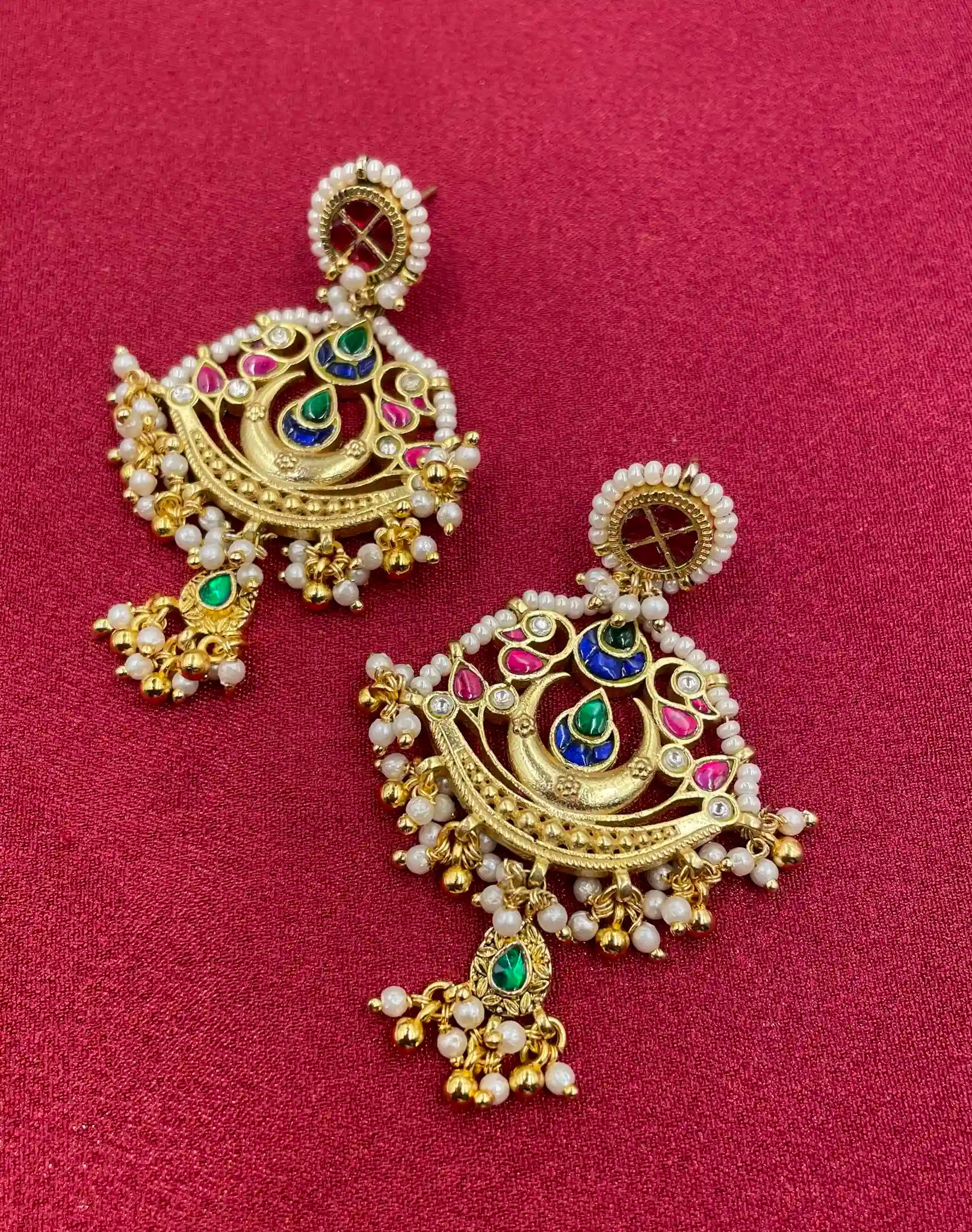 MultiColor Gold Plated Jadau Kundan  Earrings - PJER313