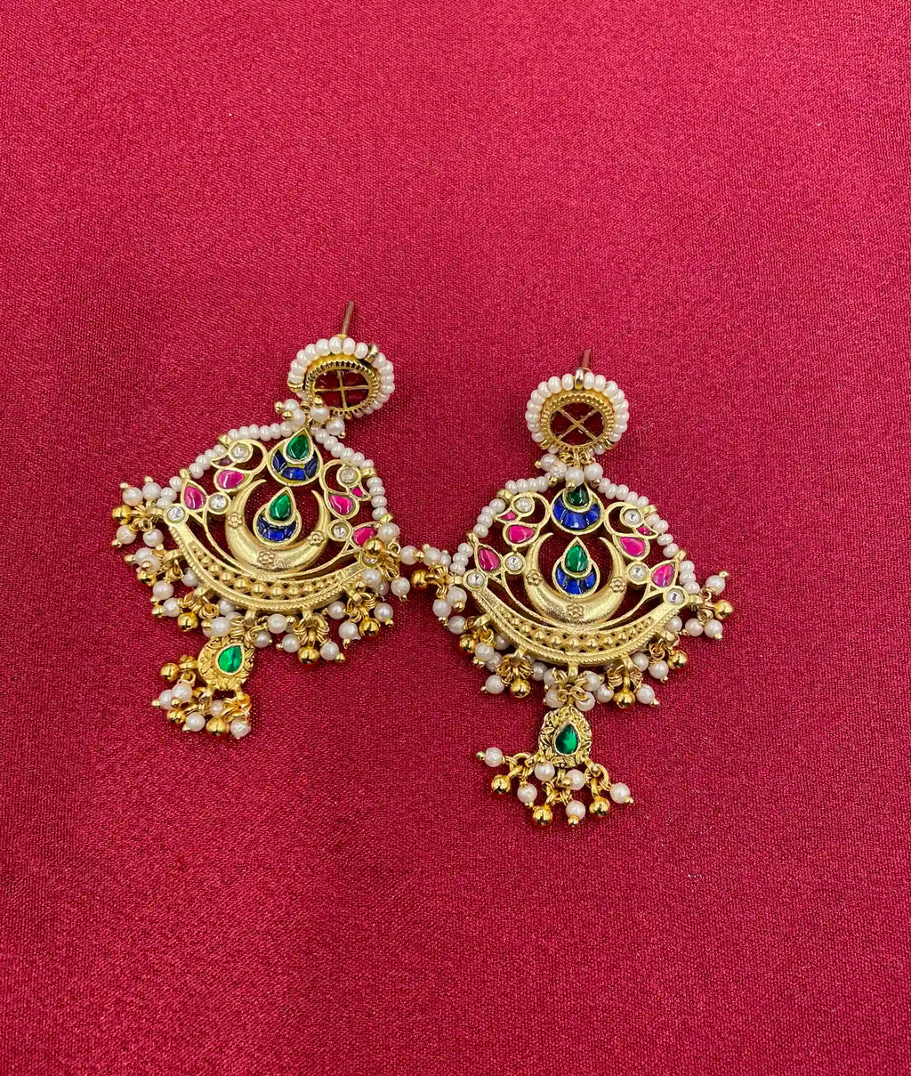 MultiColor Gold Plated Jadau Kundan  Earrings - PJER313