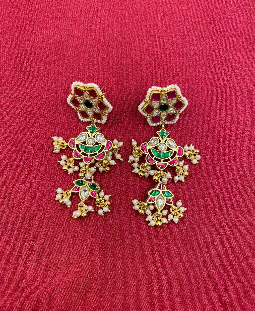 MultiColor Gold Plated  Jadau Kundan Earrings - PJER314
