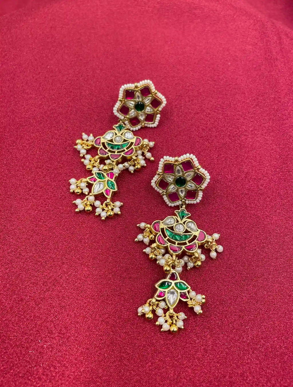 MultiColor Gold Plated  Jadau Kundan Earrings - PJER314