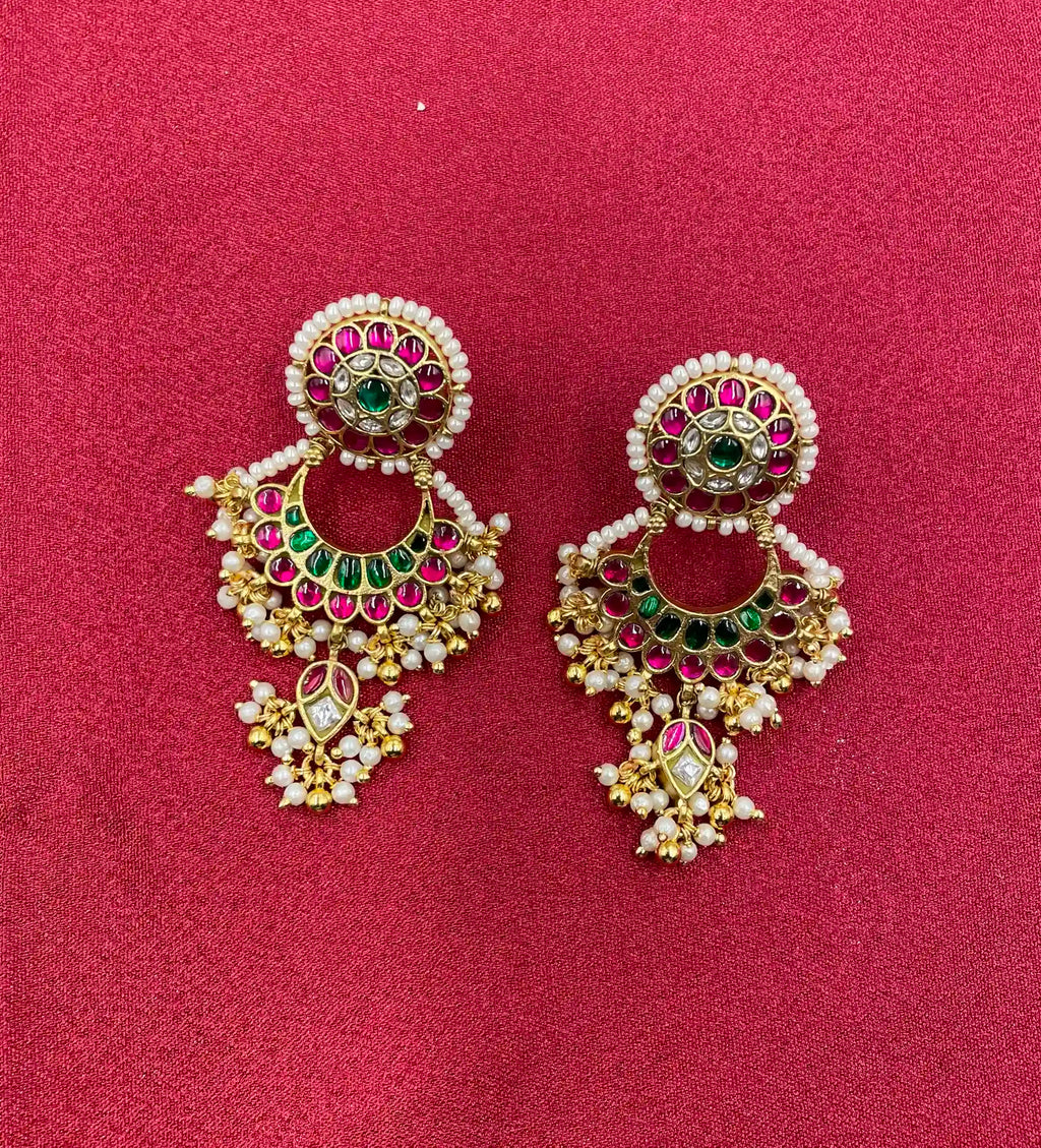 MultiColor Gold Plated Jadau kundan Earrings - PJER315
