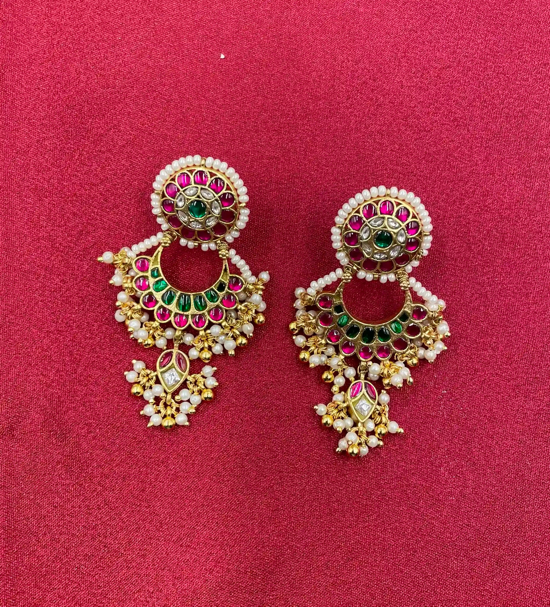 MultiColor Gold Plated Jadau kundan Earrings - PJER315
